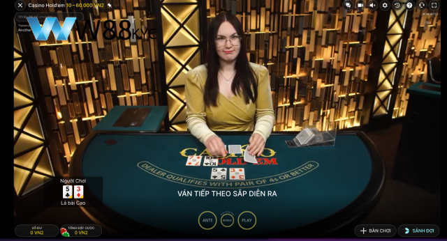 Poker W88 Có Gì Hấp Dẫn? Tất Tần Tật Luật Chơi Và Kinh Nghiệm Cược 2 Giao diện sảnh chơi Poker W88 thực tế với Dealer người thật