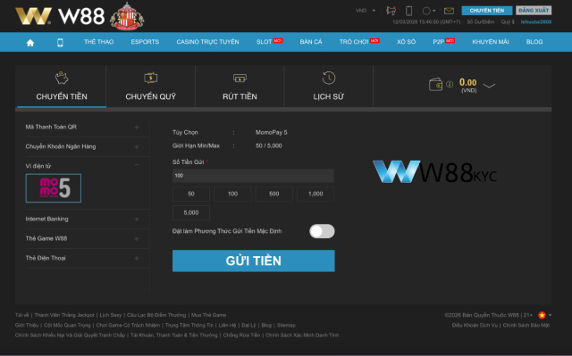 Nạp Tiền W88: Hướng Dẫn Thao Tác Nhanh Gọn Và An Toàn Nhất 2026 4 Nạp tiền W88 qua ví điện tử MoMo an toàn và bảo mật